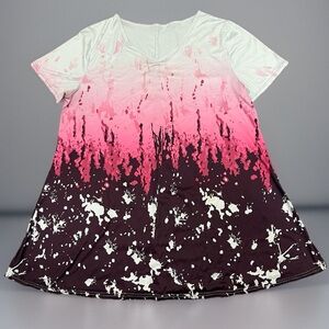 Women's Splatter Upside Down Drip Ombre Gradient Maroon Pink White Soft Size XL